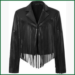 Faux Leather Fringe Jacket Crop Moto Top Western Cowgirl